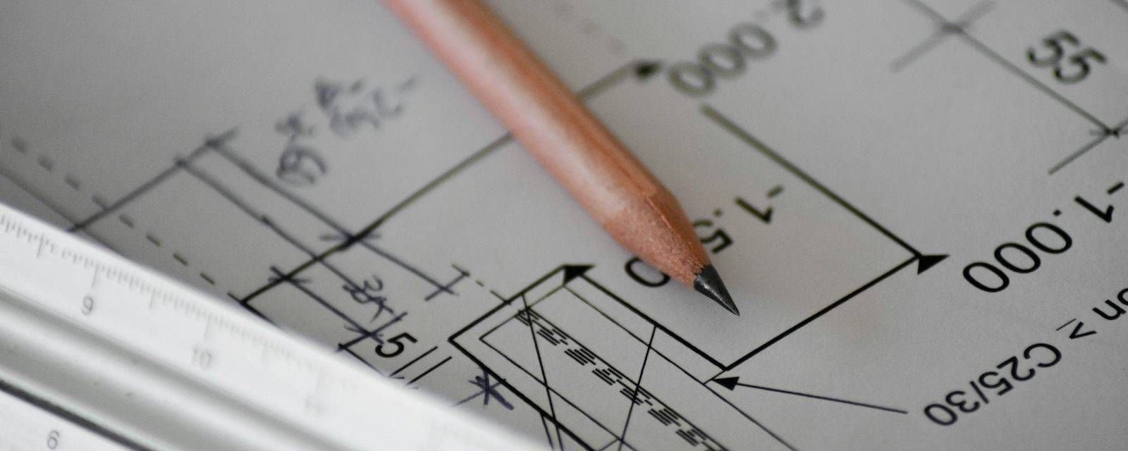 Pencil on a technical drawing